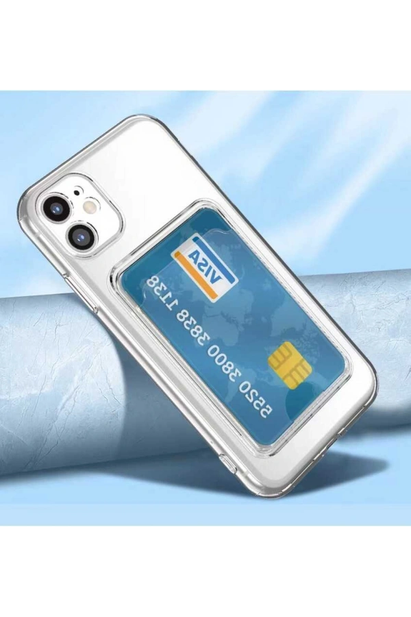 Apple iPhone 11 Kılıf Kartlıklı Şeffaf Zore Setra Clear Silikon Kapak