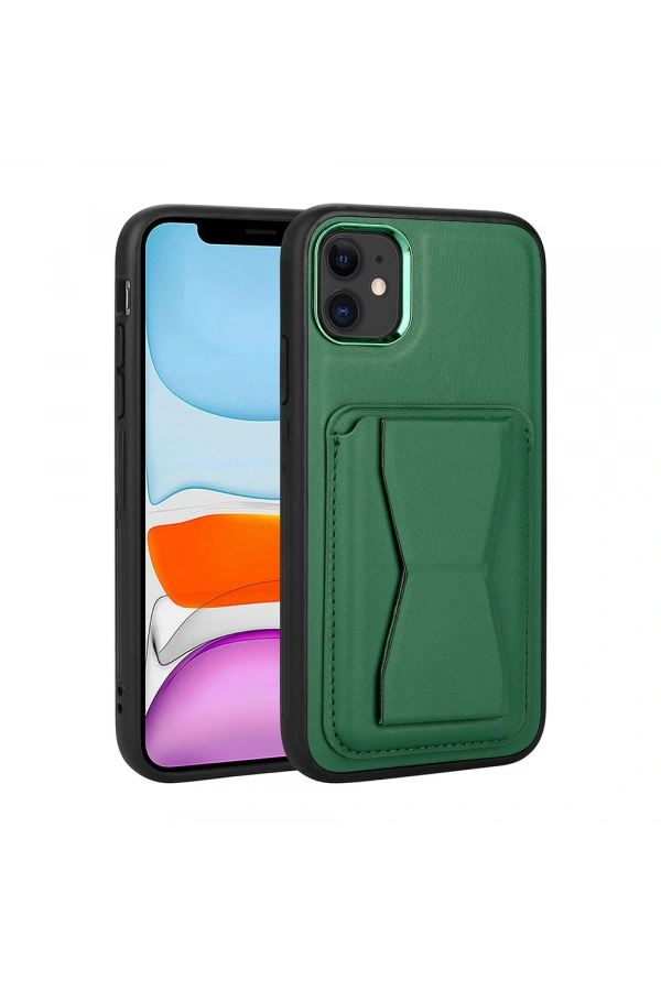 Apple iPhone 11 Kılıf Kartlıklı Standlı ​Pu Deri Zore Memo Kapak