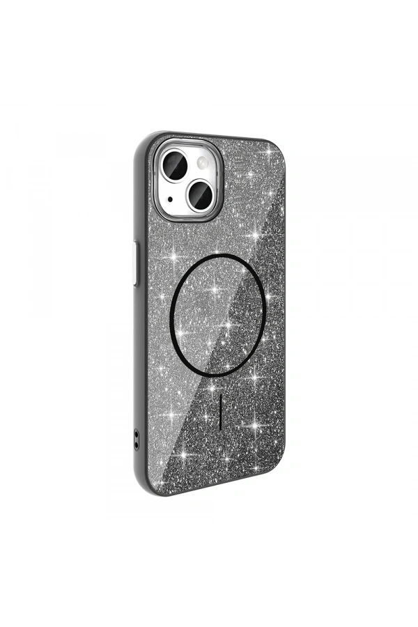 Apple iPhone 11 Kılıf M-safe Şarj Özellikli Parlayan Simli Zore Okso Kapak