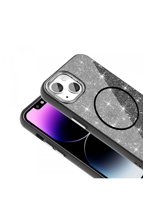 Apple iPhone 11 Kılıf M-safe Şarj Özellikli Parlayan Simli Zore Okso Kapak