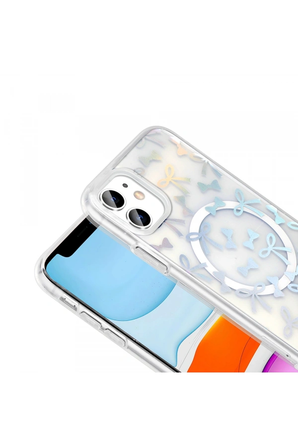 Apple iPhone 11 Kılıf M-Safe Şarj Özellikli Şeffaf Zore Folk Sert Kapak