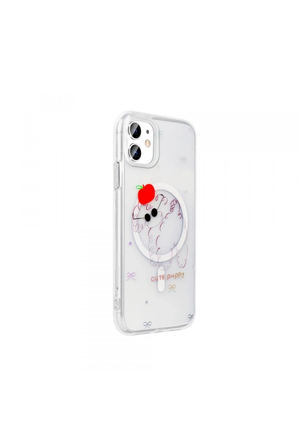 Apple iPhone 11 Kılıf M-Safe Şarj Özellikli Şeffaf Zore Folk Sert Kapak