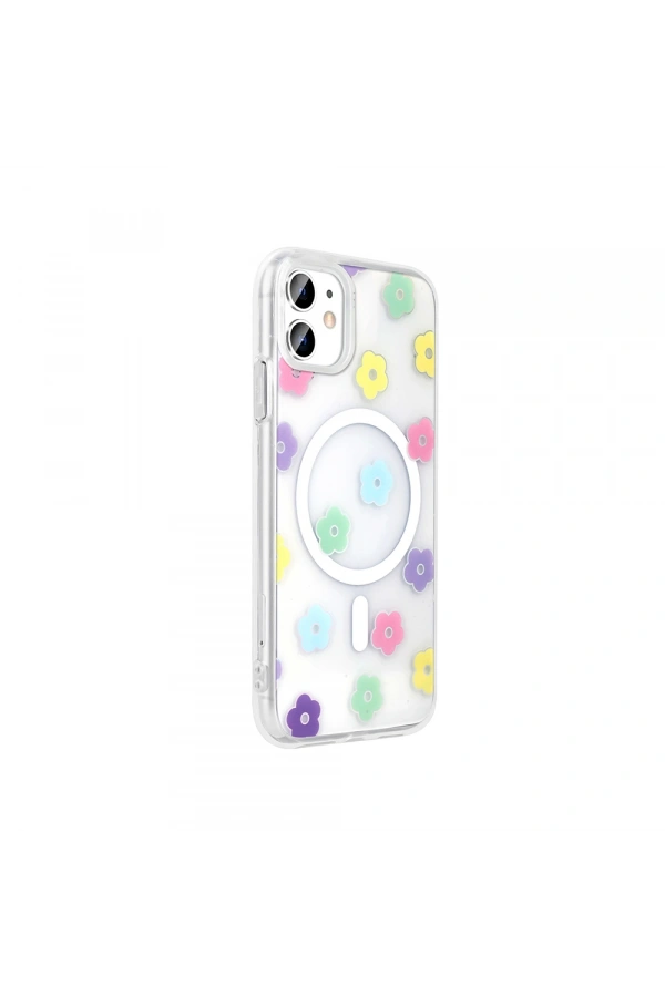 Apple iPhone 11 Kılıf M-Safe Şarj Özellikli Şeffaf Zore Folk Sert Kapak