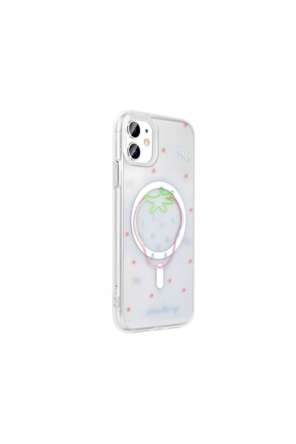Apple iPhone 11 Kılıf M-Safe Şarj Özellikli Şeffaf Zore Folk Sert Kapak