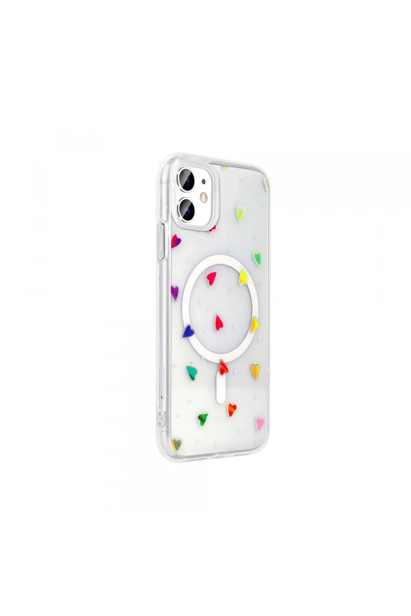 Apple iPhone 11 Kılıf M-Safe Şarj Özellikli Şeffaf Zore Folk Sert Kapak