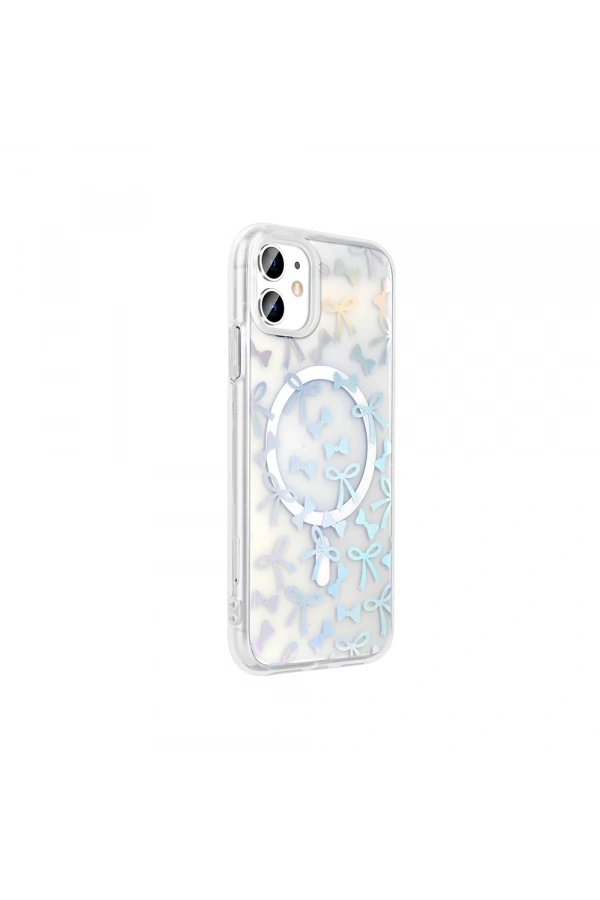 Apple iPhone 11 Kılıf M-Safe Şarj Özellikli Şeffaf Zore Folk Sert Kapak