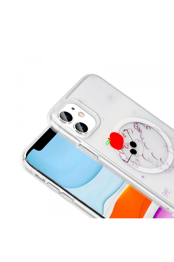 Apple iPhone 11 Kılıf M-Safe Şarj Özellikli Şeffaf Zore Folk Sert Kapak