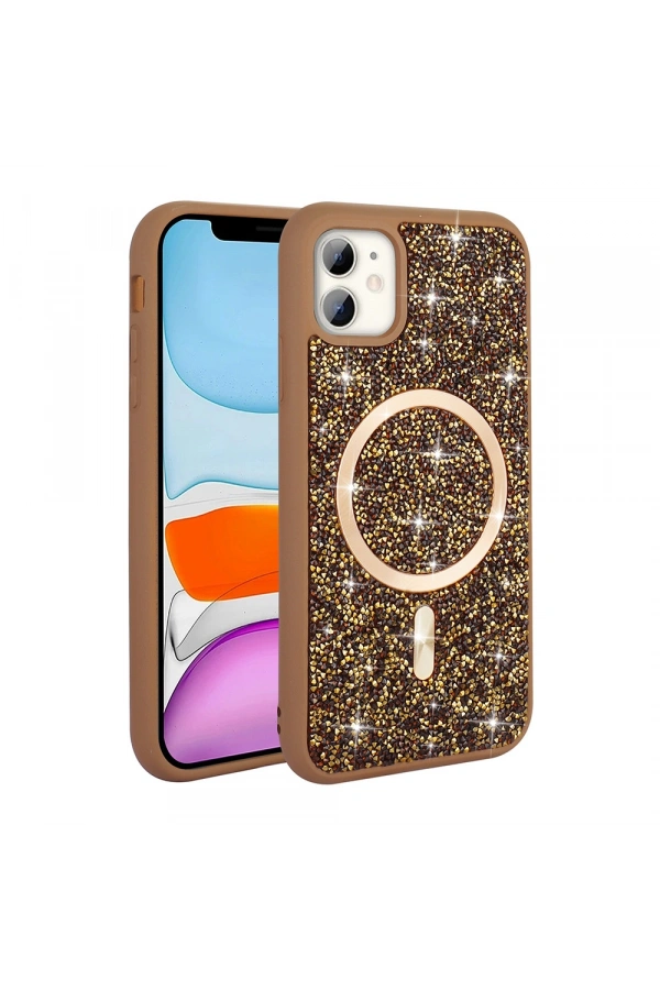 Apple iPhone 11 Kılıf Pırlanta Tasarımlı M-safe Şarj Özellikli Zore Mozaik Silikon Kapak