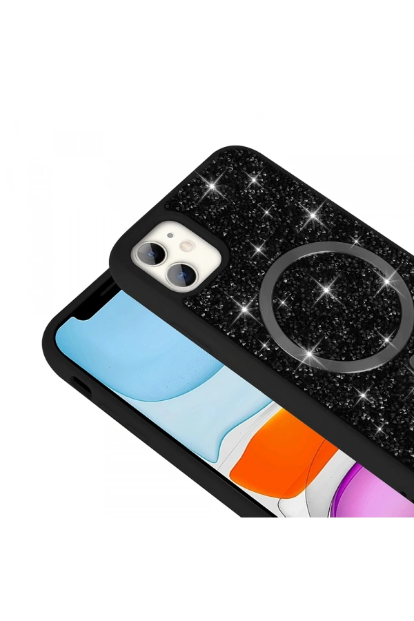 Apple iPhone 11 Kılıf Pırlanta Tasarımlı M-safe Şarj Özellikli Zore Mozaik Silikon Kapak
