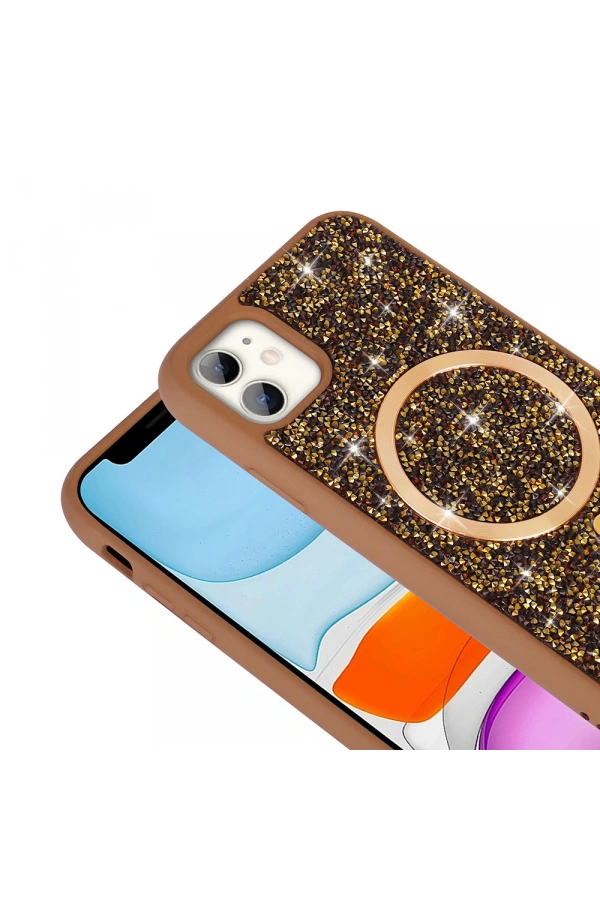 Apple iPhone 11 Kılıf Pırlanta Tasarımlı M-safe Şarj Özellikli Zore Mozaik Silikon Kapak