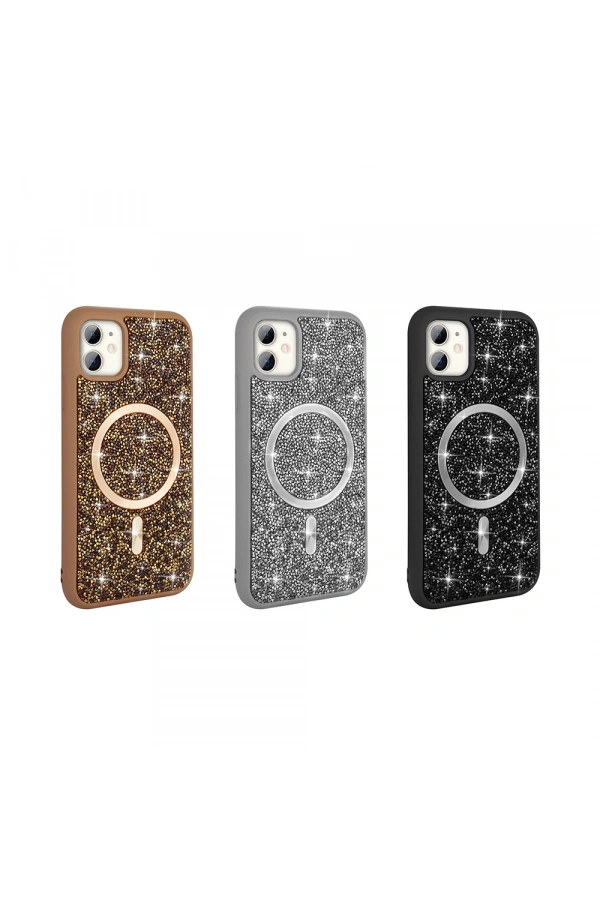 Apple iPhone 11 Kılıf Pırlanta Tasarımlı M-safe Şarj Özellikli Zore Mozaik Silikon Kapak