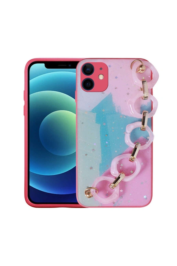 Apple iPhone 11 Kılıf Simli Desenli El Askılı Tutacaklı Zore Elsa Silikon Kapak