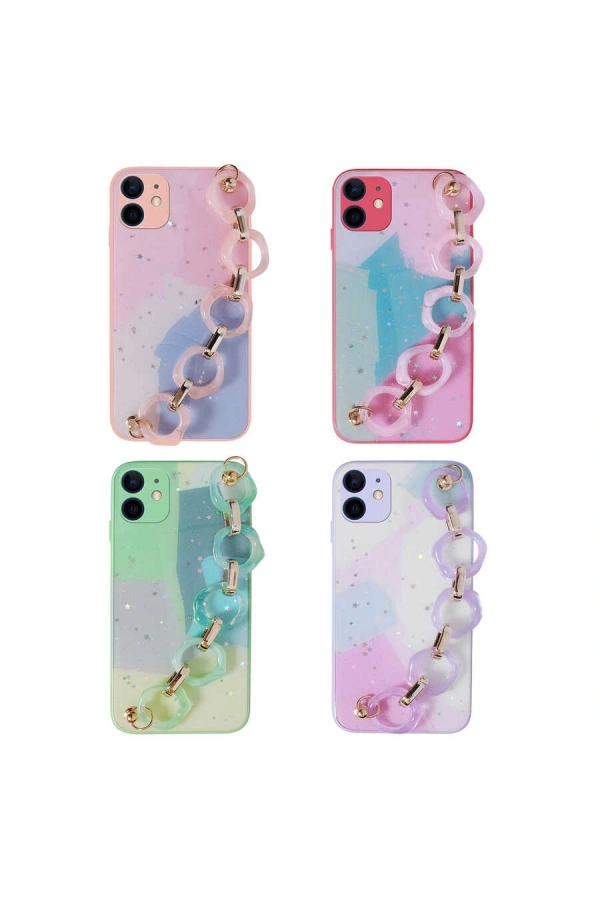 Apple iPhone 11 Kılıf Simli Desenli El Askılı Tutacaklı Zore Elsa Silikon Kapak
