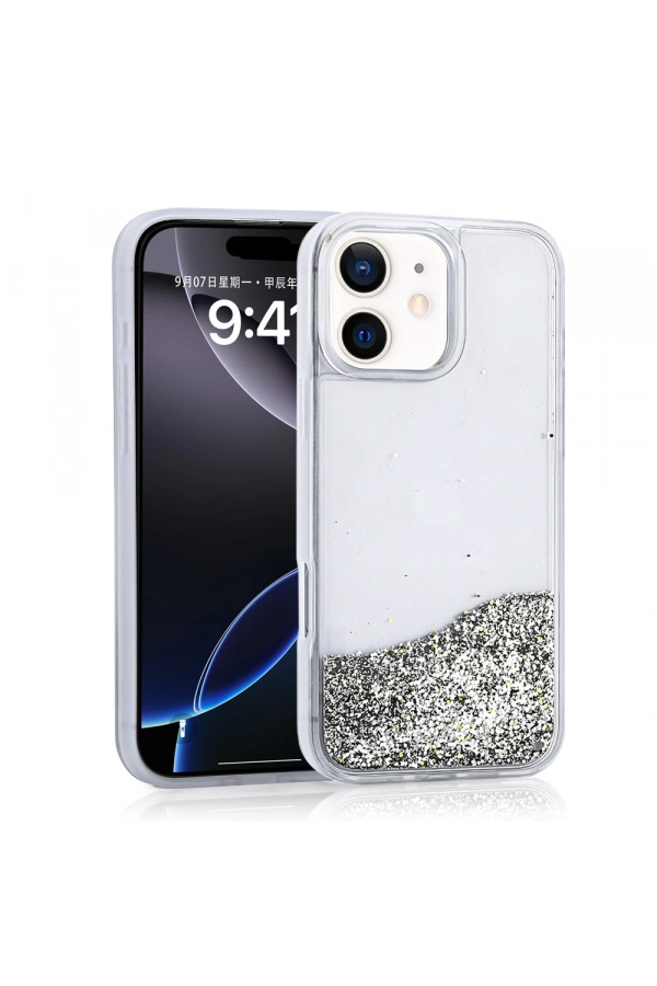 Apple iPhone 11 Kılıf Sıvılı Simli Şeffaf Arka Yüzey Zore Keto Silikon Kapak