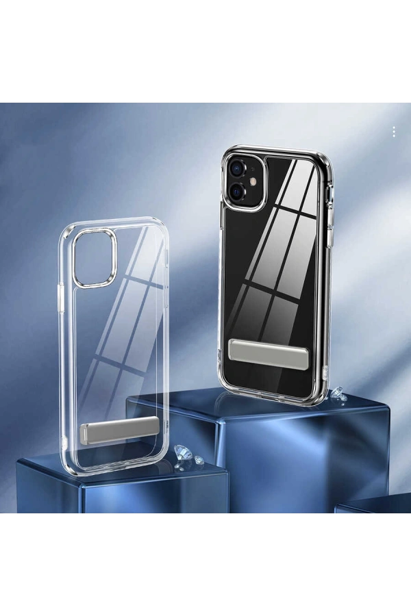 Apple iPhone 11 Kılıf Standlı Şeffaf Silikon Zore L-Stand Kapak