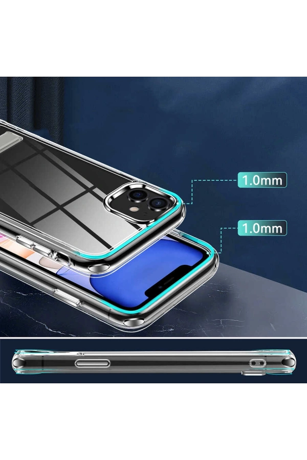 Apple iPhone 11 Kılıf Standlı Şeffaf Silikon Zore L-Stand Kapak
