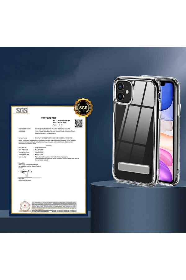 Apple iPhone 11 Kılıf Standlı Şeffaf Silikon Zore L-Stand Kapak