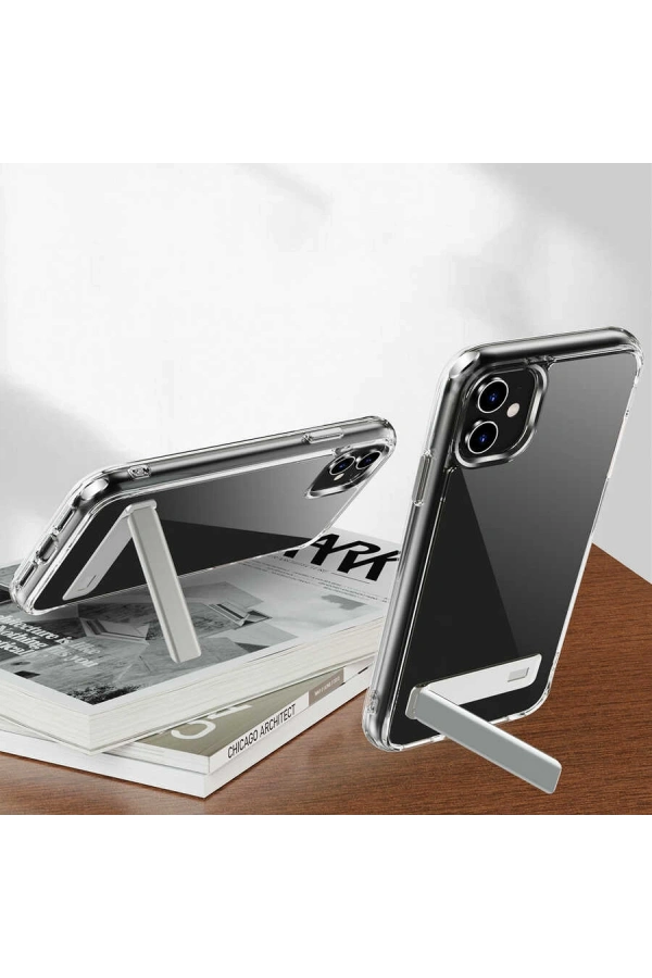 Apple iPhone 11 Kılıf Standlı Şeffaf Silikon Zore L-Stand Kapak