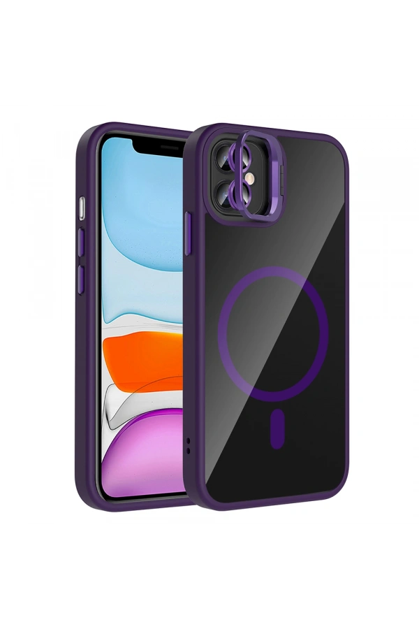 Apple iPhone 11 Kılıf Standlı ve Kamera Lens Hediyeli M-Safe Şarj Özellikli Zore Etro Kapak