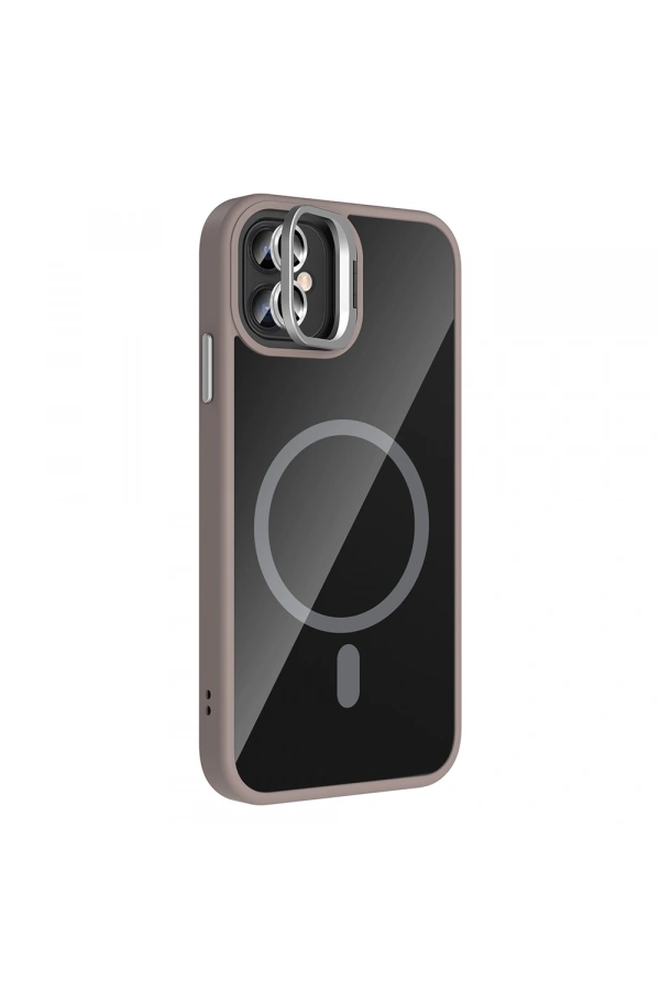 Apple iPhone 11 Kılıf Standlı ve Kamera Lens Hediyeli M-Safe Şarj Özellikli Zore Etro Kapak