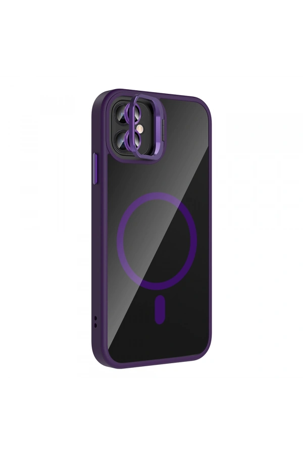 Apple iPhone 11 Kılıf Standlı ve Kamera Lens Hediyeli M-Safe Şarj Özellikli Zore Etro Kapak