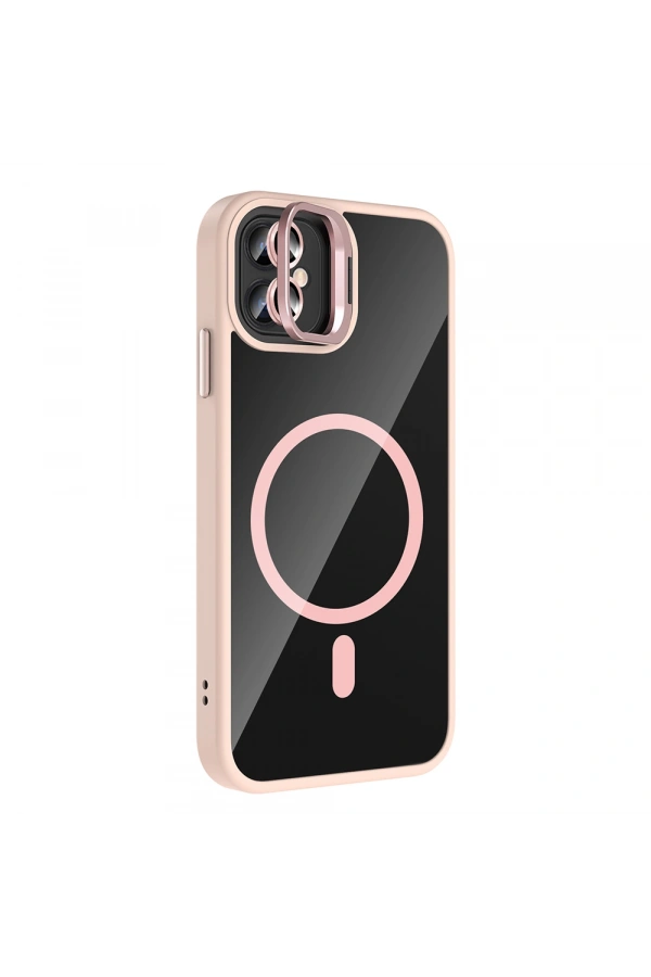 Apple iPhone 11 Kılıf Standlı ve Kamera Lens Hediyeli M-Safe Şarj Özellikli Zore Etro Kapak