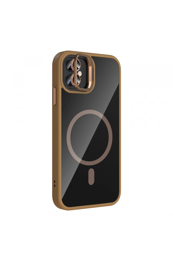 Apple iPhone 11 Kılıf Standlı ve Kamera Lens Hediyeli M-Safe Şarj Özellikli Zore Etro Kapak