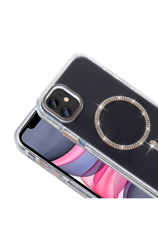 Apple iPhone 11 Kılıf Taşlı Tasarım M-safe Şarj Özellikli Zore Koment Silikon Kapak