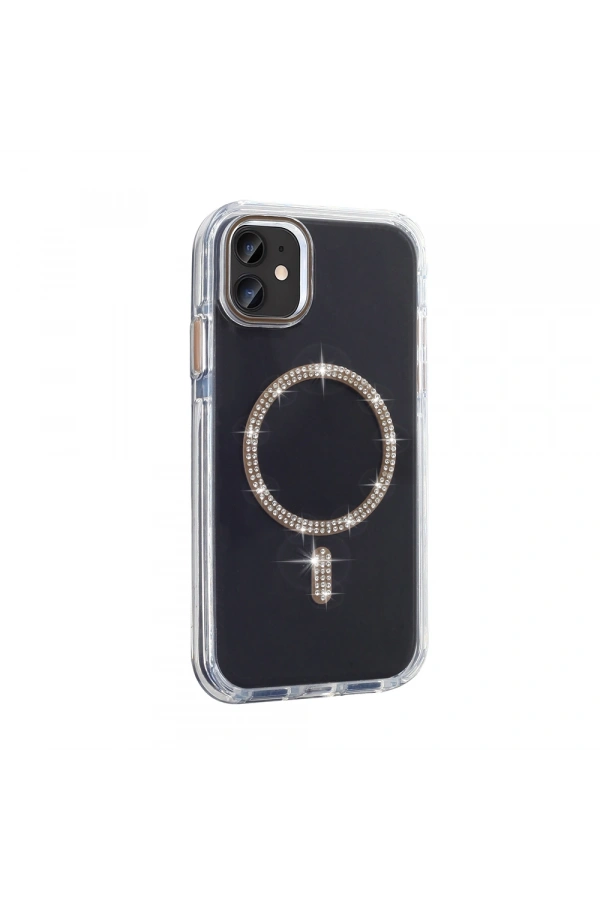 Apple iPhone 11 Kılıf Taşlı Tasarım M-safe Şarj Özellikli Zore Koment Silikon Kapak