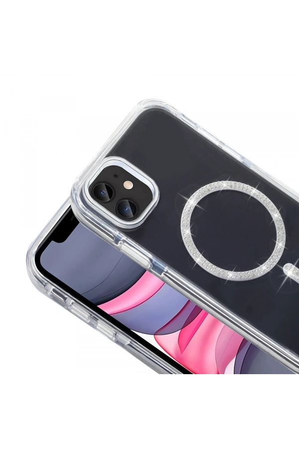 Apple iPhone 11 Kılıf Taşlı Tasarım M-safe Şarj Özellikli Zore Koment Silikon Kapak