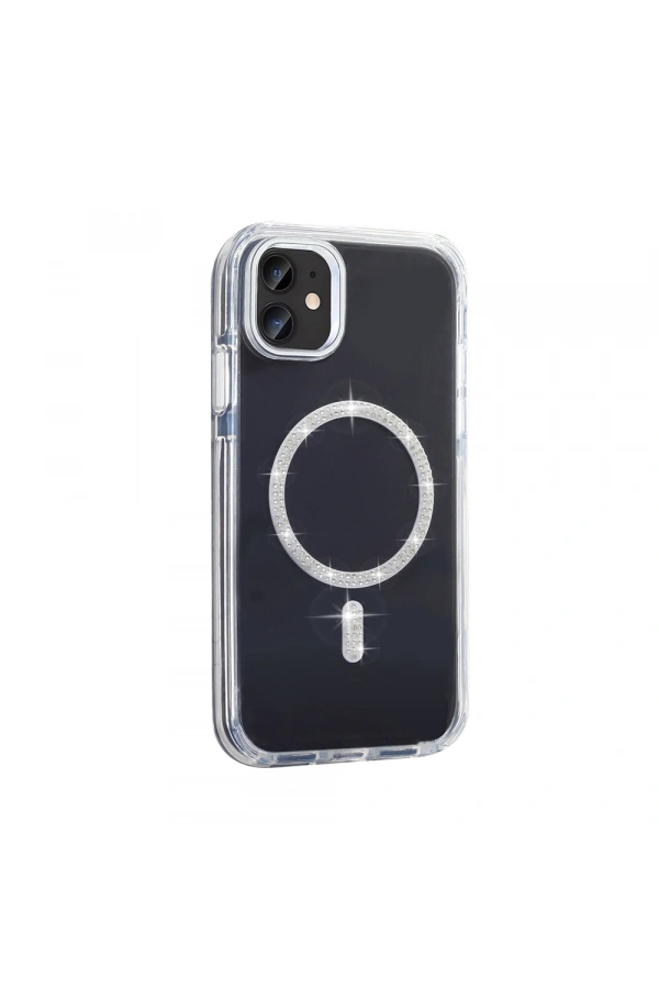 Apple iPhone 11 Kılıf Taşlı Tasarım M-safe Şarj Özellikli Zore Koment Silikon Kapak