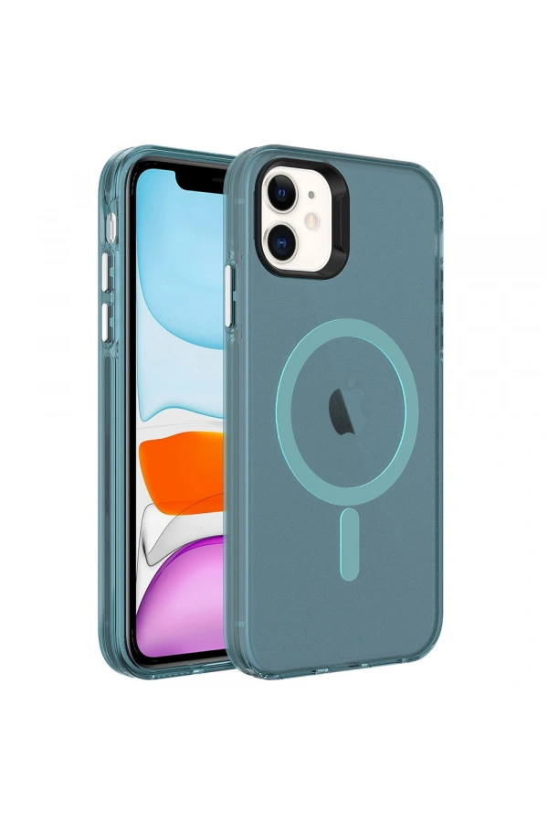Apple iPhone 11 Kılıf Zore M-safe Şarj Özellikli Buzlu Transparan C-Pro Sert Kapak