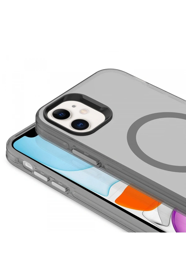 Apple iPhone 11 Kılıf Zore M-safe Şarj Özellikli Buzlu Transparan C-Pro Sert Kapak