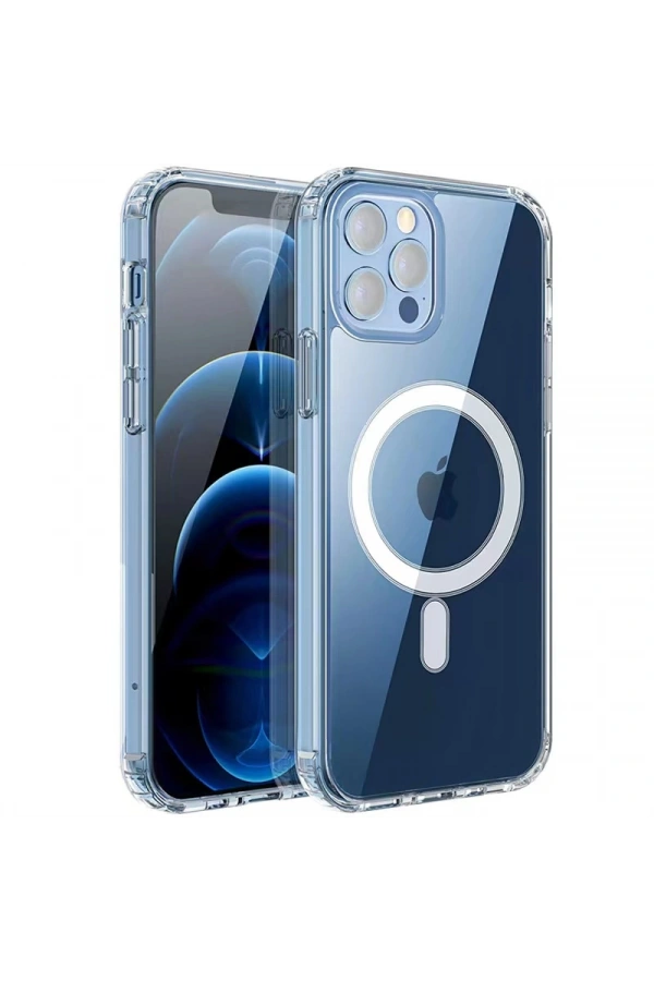 Apple iPhone 11 Pro Kılıf M-safe Şarj Özellikli Şeffaf Sert PC Zore Embos Kapak
