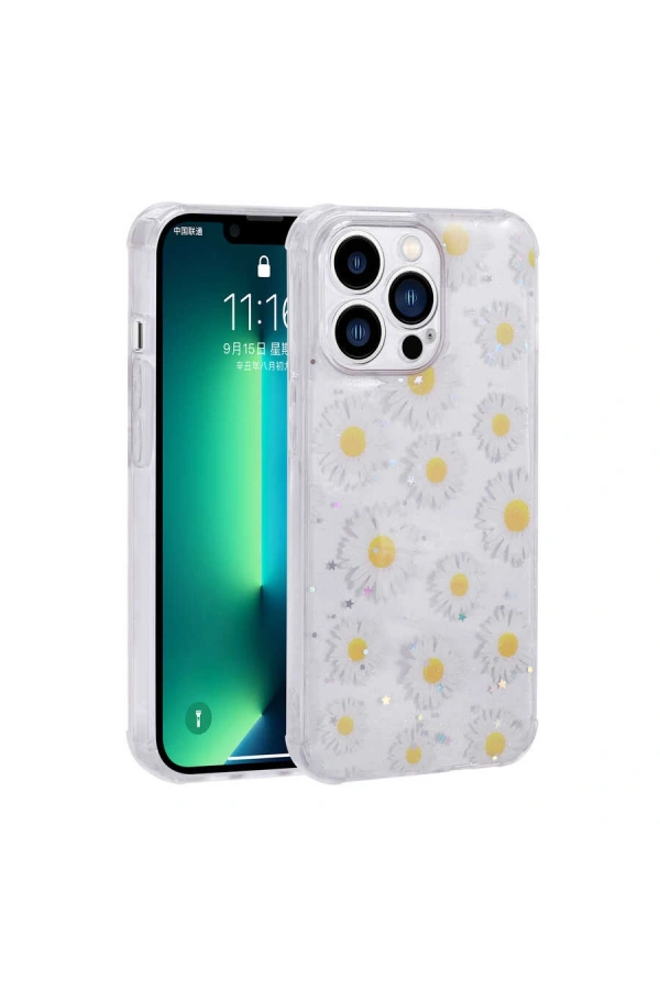 Apple iPhone 11 Pro Max Kılıf Simli Desenli Kamera Korumalı Parlak Zore Popy Kapak