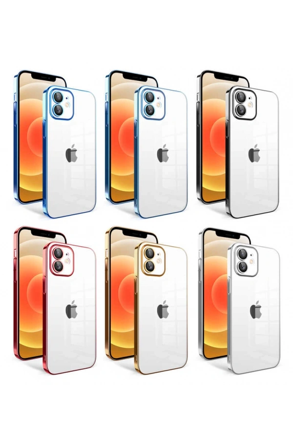Apple iPhone 12 Kılıf Kamera Korumalı Renkli Çerçeveli Zore Garaj Kapak