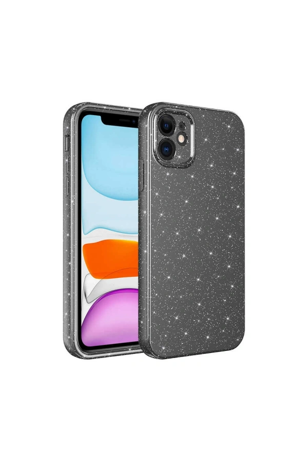 Apple iPhone 12 Kılıf Kamera Korumalı Simli Lüks Zore Koton Kapak