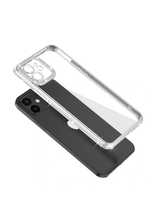 Apple iPhone 12 Kılıf Kamera Korumalı Taşlı Zore Mina Kapak