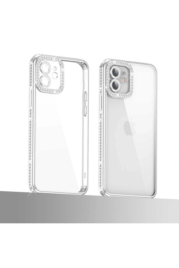 Apple iPhone 12 Kılıf Kamera Korumalı Taşlı Zore Mina Kapak