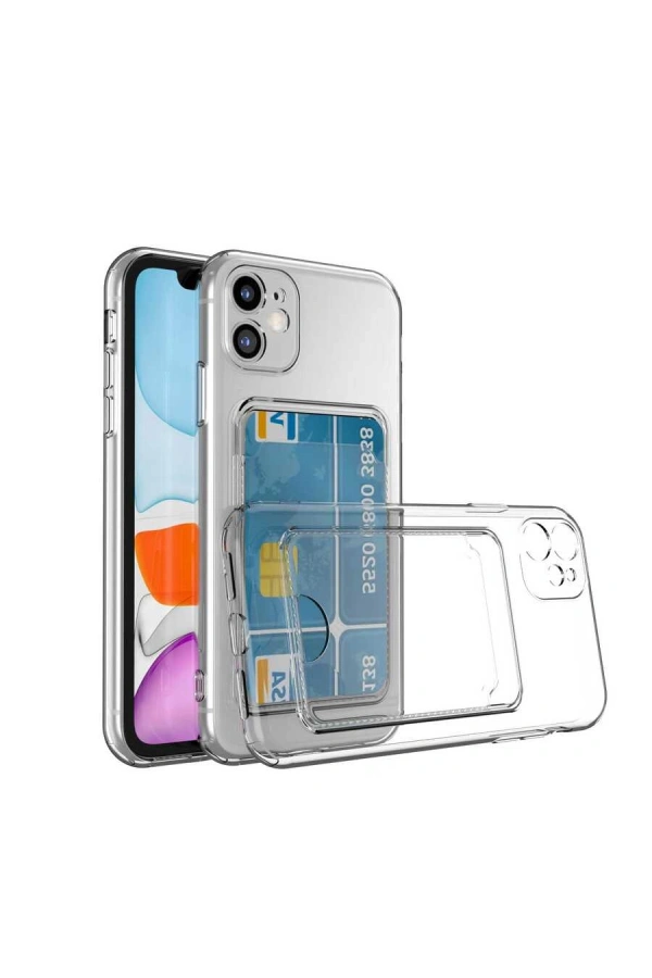 Apple iPhone 12 Kılıf Kartlıklı Şeffaf Zore Setra Clear Silikon Kapak
