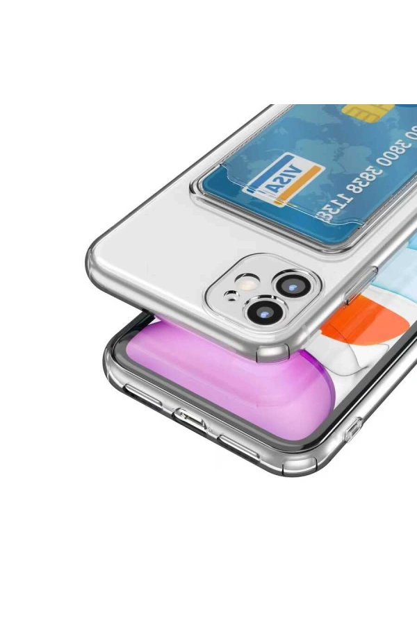 Apple iPhone 12 Kılıf Kartlıklı Şeffaf Zore Setra Clear Silikon Kapak