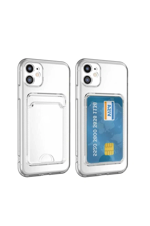 Apple iPhone 12 Kılıf Kartlıklı Şeffaf Zore Setra Clear Silikon Kapak