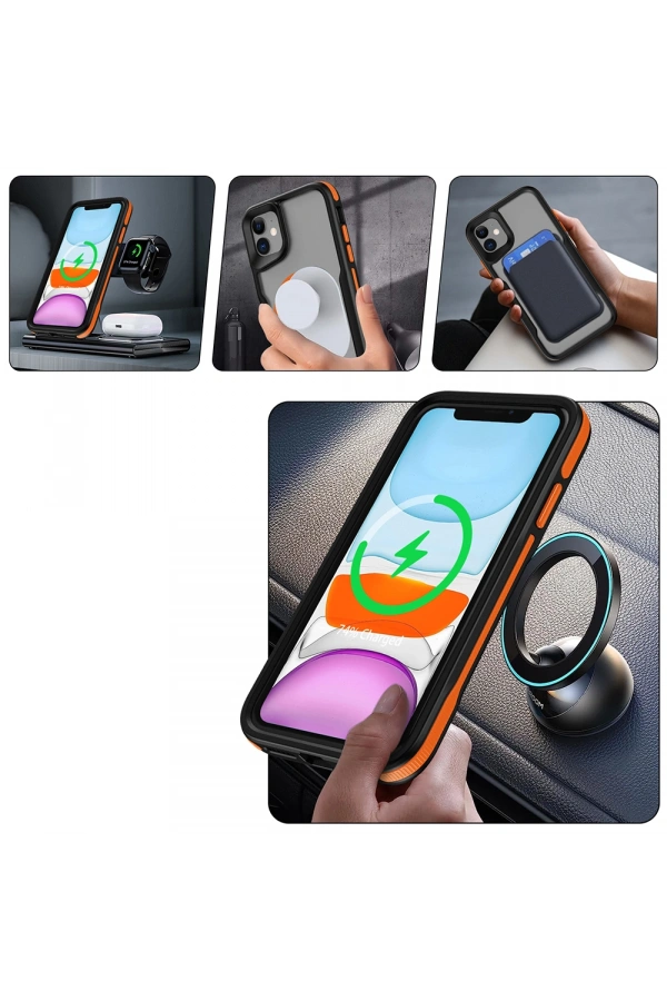Apple iPhone 12 Kılıf M-safe Şarj Özellikli Renkli Kenar Airbag Şeritli Zore Lamer Kapak