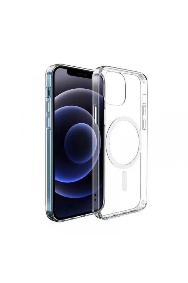Apple iPhone 12 Kılıf M-safe Şarj Özellikli Şeffaf Sert PC Zore Embos Kapak