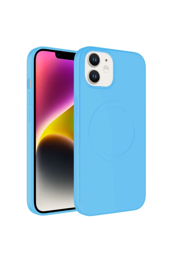 Apple iPhone 12 Kılıf M-safe Wireless Şarj Özellikli Pastel Renk Silikon Zore Plas Kapak
