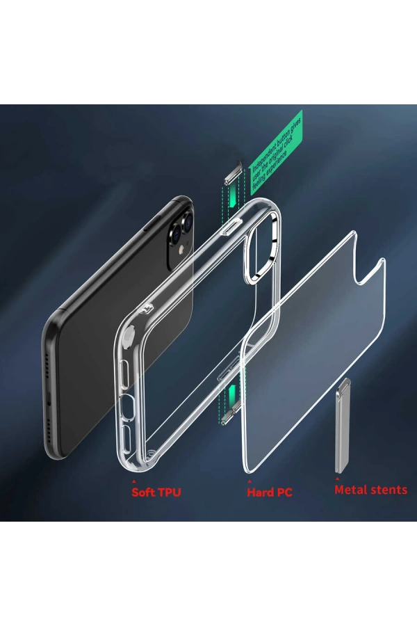 Apple iPhone 12 Kılıf Standlı Şeffaf Silikon Zore L-Stand Kapak