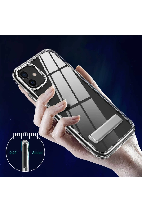 Apple iPhone 12 Kılıf Standlı Şeffaf Silikon Zore L-Stand Kapak