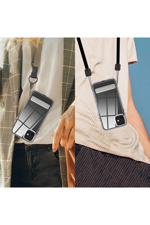 Apple iPhone 12 Kılıf Standlı Şeffaf Silikon Zore L-Stand Kapak