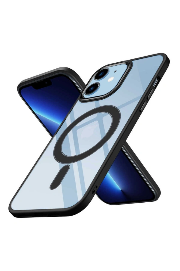 Apple iPhone 12 Kılıf Wireless Şarj Özellikli Zore Krom M-safe Silikon Kapak