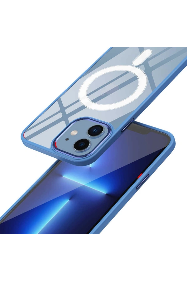 Apple iPhone 12 Kılıf Wireless Şarj Özellikli Zore Krom M-safe Silikon Kapak